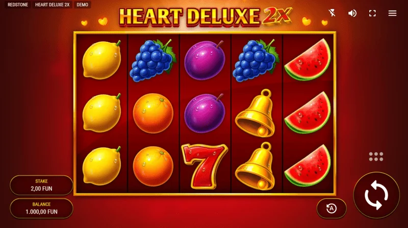 Heart Deluxe 2x – žaidimo ekranas su 5×3 ritėmis