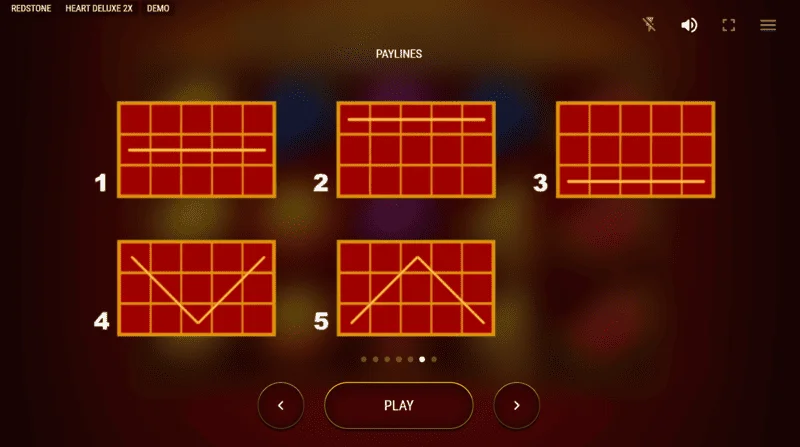 Heart Deluxe 2x – penkių laiminčių linijų schema iš kairės į dešinę