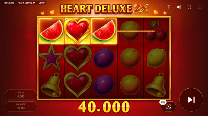 Heart Deluxe 2x – laimės kombinacija su Wild simboliu ant būgno